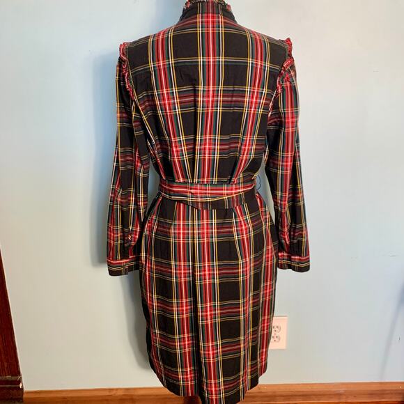 J. Crew Factory Stewart Tartan Plaid Ruffleneck Belted Shirtdress Size 10 - Picture 6 of 10